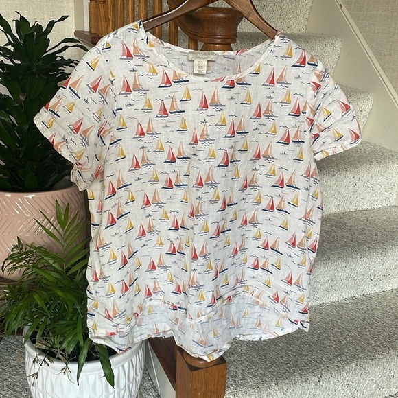 Cynthia Rowley Linen Novelty Sail Boat Tunic Top - Picture 1 of 8